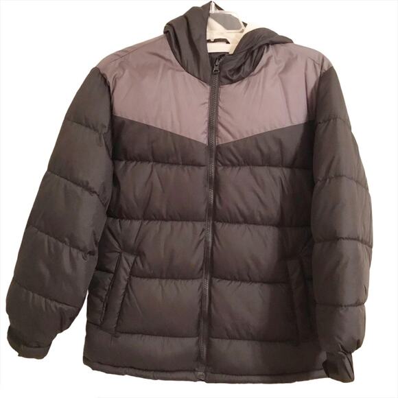 Old Navy Boy's Black/Gray Hooded Colorblock Puffer - Picture 1 of 9